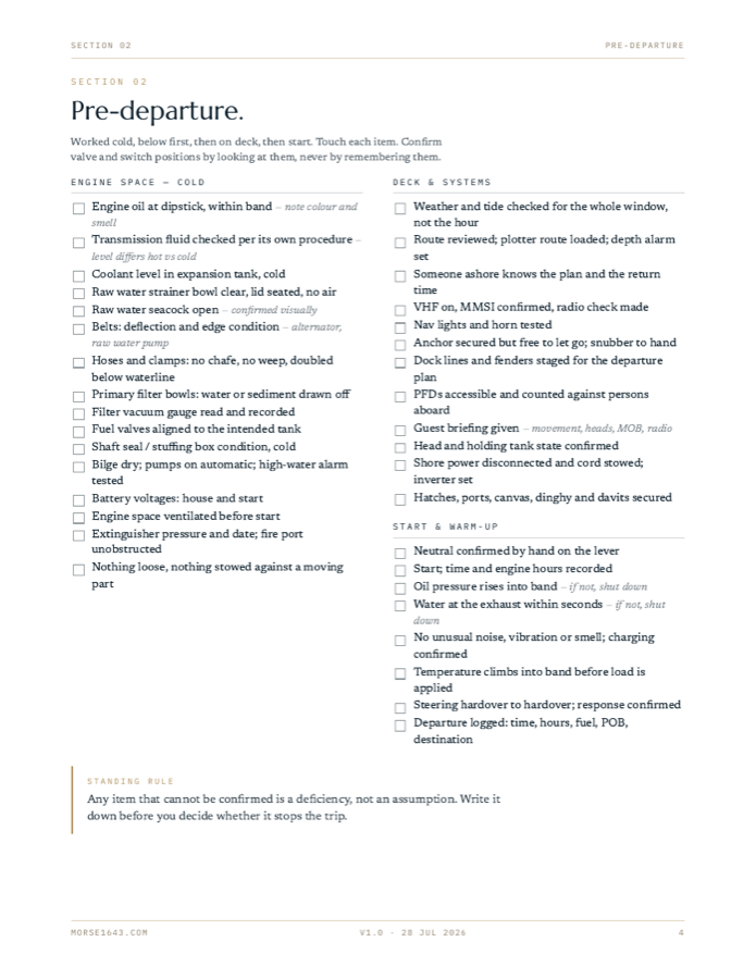 Pre-departure checklist page