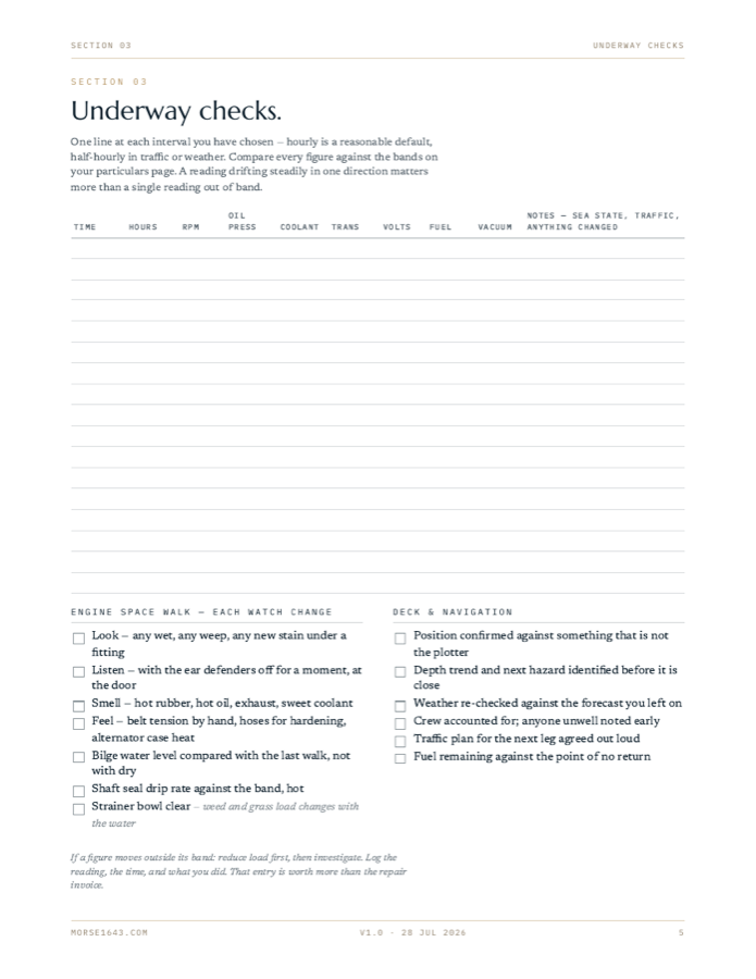 Underway checks page