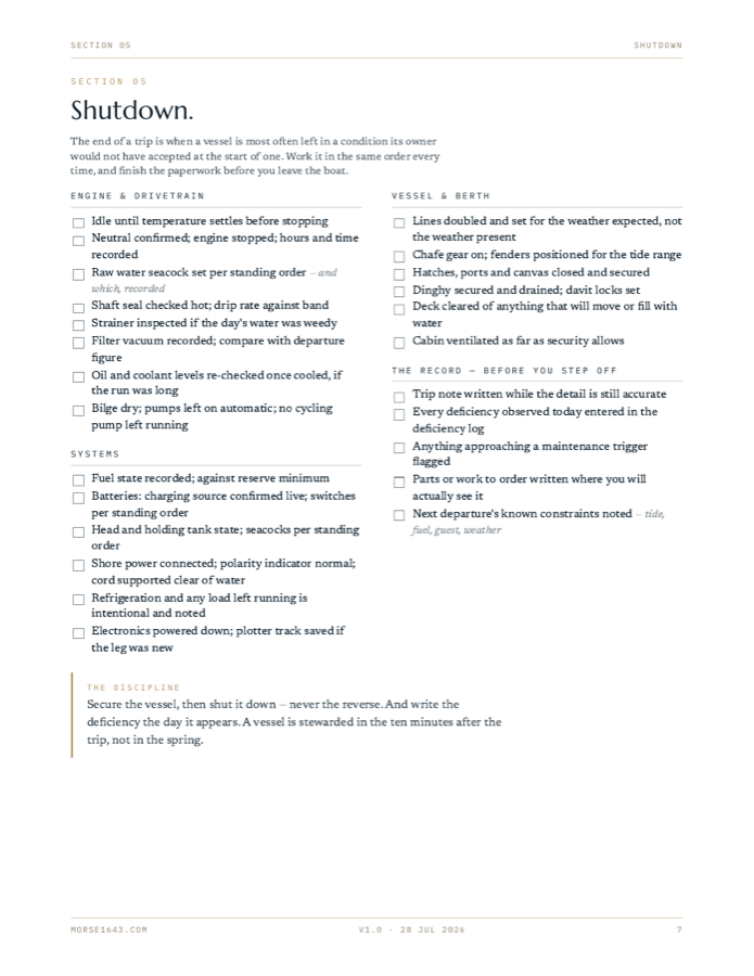 Shutdown checklist page